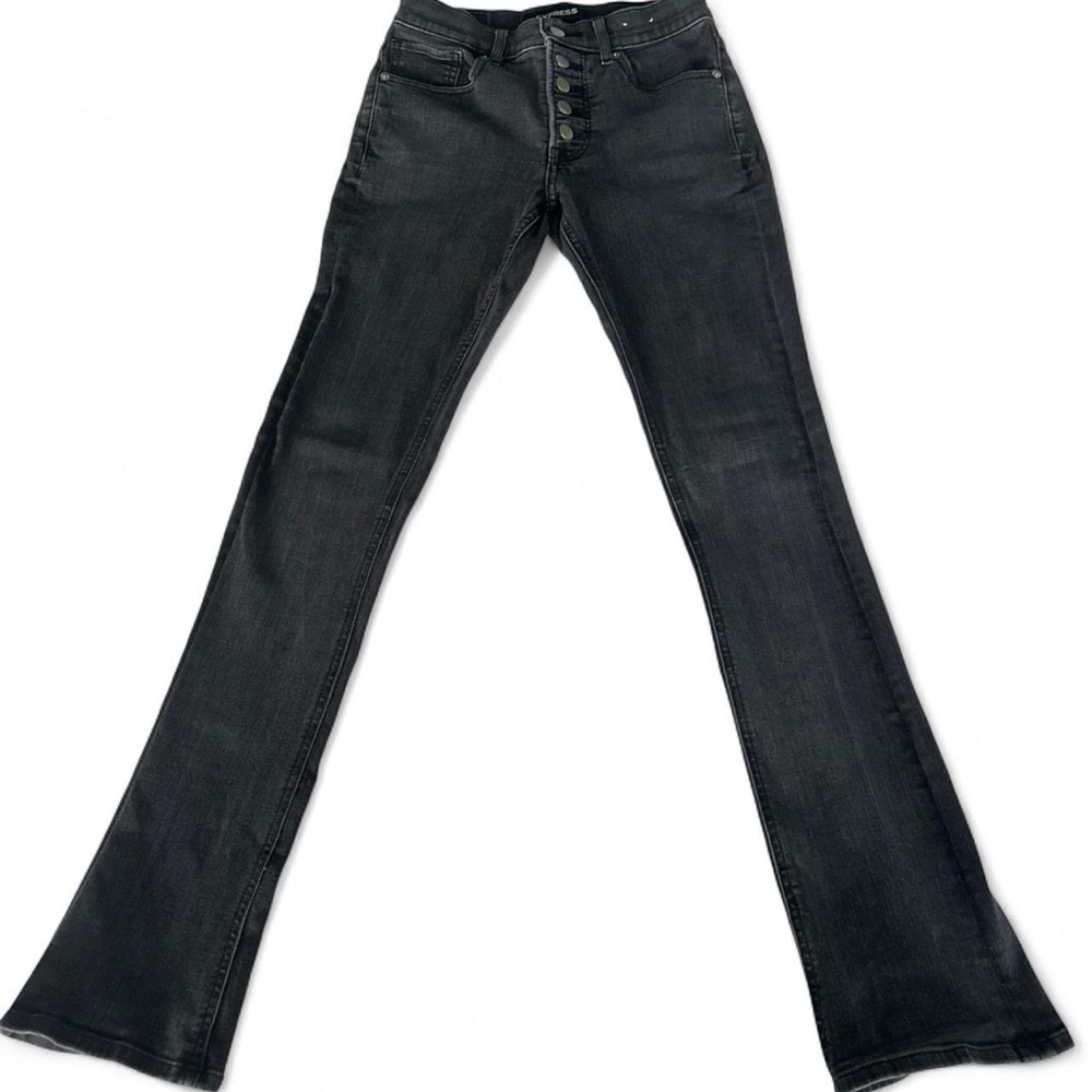 Express High Rise Skyscraper Multi Button Slit Boot Cut Stretch Jeans - Picture 2 of 8